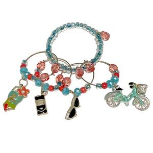 Set of four handmade beaded wineglass charms